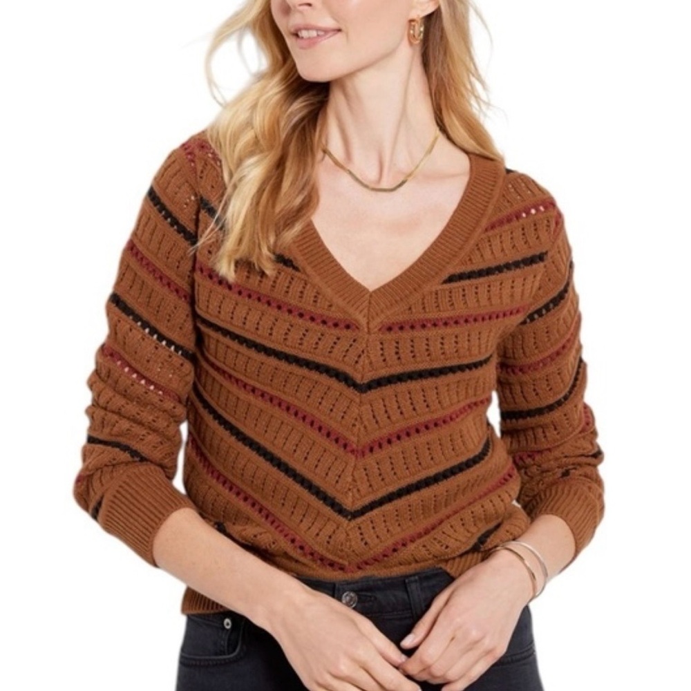 Everly Tan and Black V-Neck Sweater